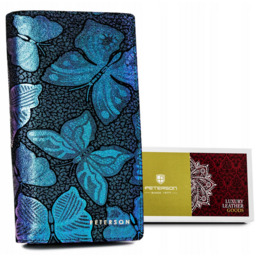 Portfel skórzany na magnes Peterson niebieski PTN 421431-ONBF