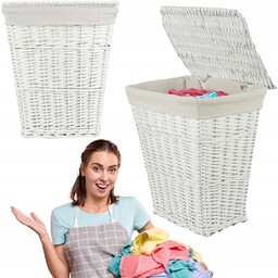 Kosz Na Pranie Bieliznę Wiklinowy Biały Pleciony Pojemnik