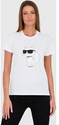 KARL LAGERFELD Biały t-shirt z kotem, Wybierz rozmiar