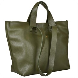 VEZZE Torba skórzana shopper bag zielona oliwka złote