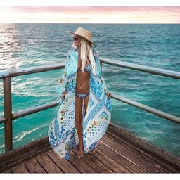 Kimono plażowe luźne - Niebieski / Uniwersalny