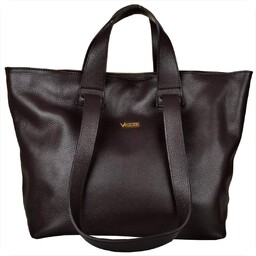 VEZZE Torba skórzana shopper bag brąz czekolada złote