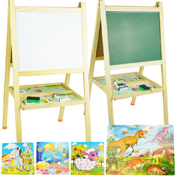 2w1 Dwustronna tablica magnetyczna kredowa drewniana + puzzle