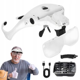 Okulary Powiększające Lupa Nagłowna Zegarmistrzowska LED+5 Soczewek