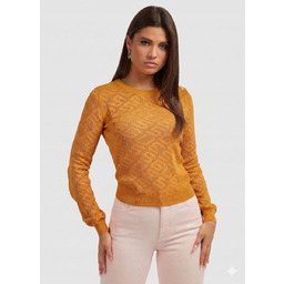 GUESS POMARAŃCZOWY SWETER DAMSKI Z AŻUROWYM WZOREM M
