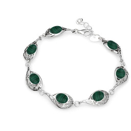 Srebrna bransoletka ażurowa z zielonymi kamieniami pr925