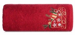 Eurofirany Ręcznik Santa 70x140 czerwony czerwone sanie świąteczny