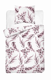 Detexpol Pościel bawełniana 140x200 biała pudrowa liście 5107