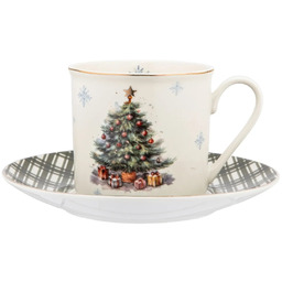 Altom Porcelanowa filiżanka ze spodkiem Choinka260 ml