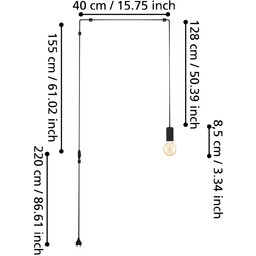 EGLO Lampa wisząca Pinetina, wysięg 40 cm, czarna,