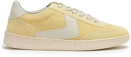 Zamszowe sneakersy z kontrastowymi wstawkami z ekoskóry żółto