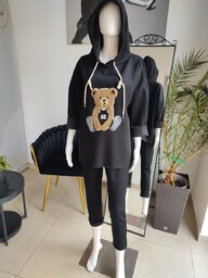 Masełkowy dres z misiem - czarny One size