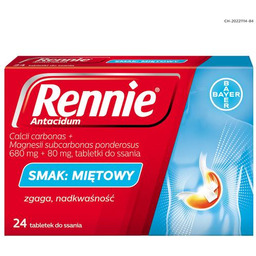 Rennie Antacidum smak Miętowy, 24 tabletki do ssania