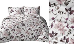 Karo Pościel bawełniana 140x200 biała różowa fioletowa kwiaty