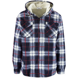 Ciepła polarowa koszula męska w kratę z kapturem