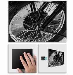 Plakat metalowy czarno-białe koło motocyklu M