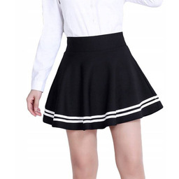 Spódniczka mini rozkloszowana paski czarna - L