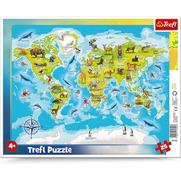Trefl Mapa Świata ze Zwierzętami Puzzle Ramkowe