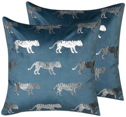 Beliani Poduszki dekoracyjne 2 tygrysy niebieskie