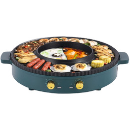 Grill Elektryczny Barbecue Hot Pot okrągły 1360W zielony