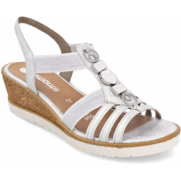 Sandały damskie na koturnie z gumkami srebrne Rieker