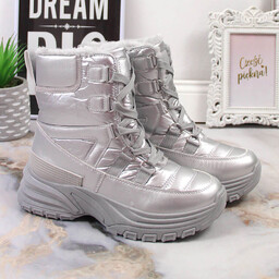 Śniegowce damskie sznurowane metaliczne srebrne Potocki PY16061