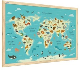 Tablica magnetyczna obraz mapa świata dla dzieci zwierzątka