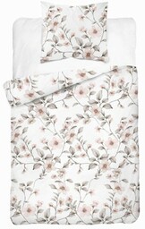 Pościel satynowa 140x200 Home Satin 80 kwiaty biała