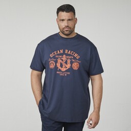 T-shirt Męski z Nadrukiem Granatowy NORTH LATITUDE Duże