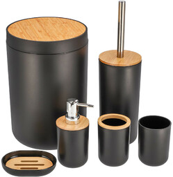 zestaw łazienkowy czarny z bambusowym wykończeniem 6 elementów