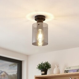 Lampa sufitowa Lindby Kourtney, Ø15cm, czarny/szary, szkło, E27