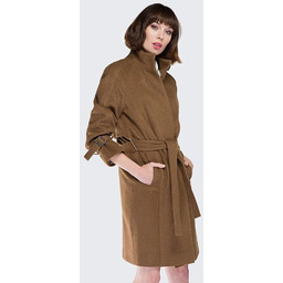 Wełniany płaszcz damski prosty camelowy