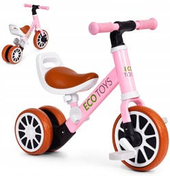 Rowerek Trójkołowy Biegowy Z Pedałami 2W1 Różowy Ecotoys