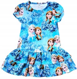 Sukienka Niebieska 110 dla dziewczynki Elsa Anna falbanki