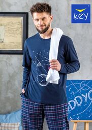 Piżama męska bawełniana z nadrukiem MNS 616 GRANATOWY