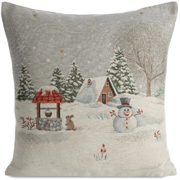 Poszewka bożonarodzeniowa gobelinowa szara bałwanek PSWA-360