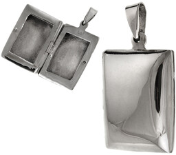 Elegancki srebrny otwierany wisiorek puzderko gładki prostokąt połysk