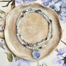 Pakamera Naszyjnik z akwamarynem i niezapominajkami