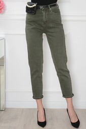 Spodnie jeansowe MOM FIT z saszetką khaki Pini