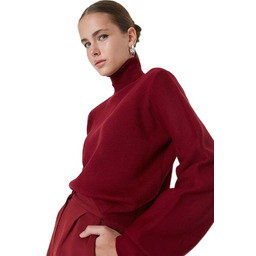 TRENDYOL SWETER DAMSKI GOLF DOPASOWANY GŁADKI BORDOWY L