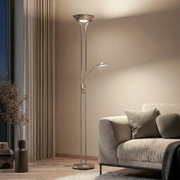 Lampa Podłogowa Lindby, Josefin, ściemnialny, szary, salon, metal,