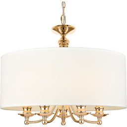 Lampa wisząca złota z białym abażurem 5-punktowa P05896AU-WH
