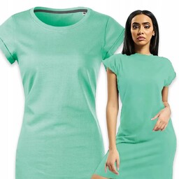 ELEGANCKA MIĘTOWA DAMSKA SUKIENKA Na Różne Okazje T-Shirtowa
