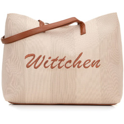 Duża torebka shopper z elementami ekoskóry beżowo -