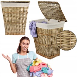 Kosz Na Pranie Łazienkowy Wiklinowy 46L Zamykany