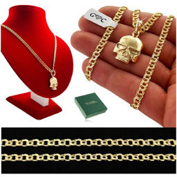 ZŁOTY ŁAŃCUSZEK MĘSKI + ZAWIESZKA CZASZKA, SREBRO 925,