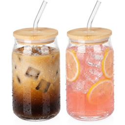 Kubki szklane z pokrywką i słomką 460 ml