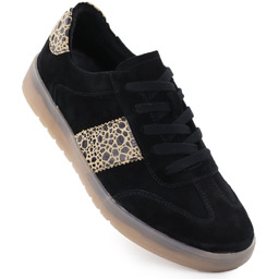 Skórzane półbuty damskie sportowe z panterką czarne Filippo