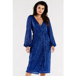 Kopertowa Sukienka Midi z Cekinami - Niebieska