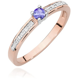Złoty pierścionek Tanzanit 0,15ct różowe złoto pr. 585